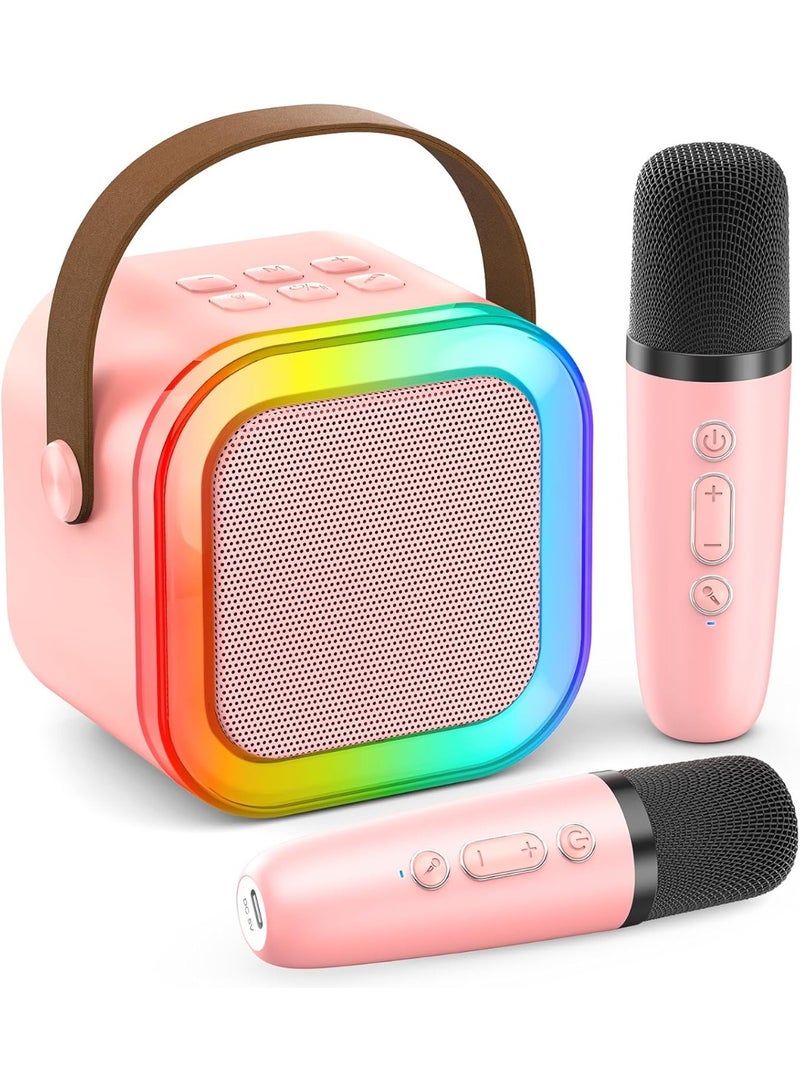Portable Karaoke Machine with 2 Mics – Bluetooth Singing Speaker with Lights (Pink) - Image 1
