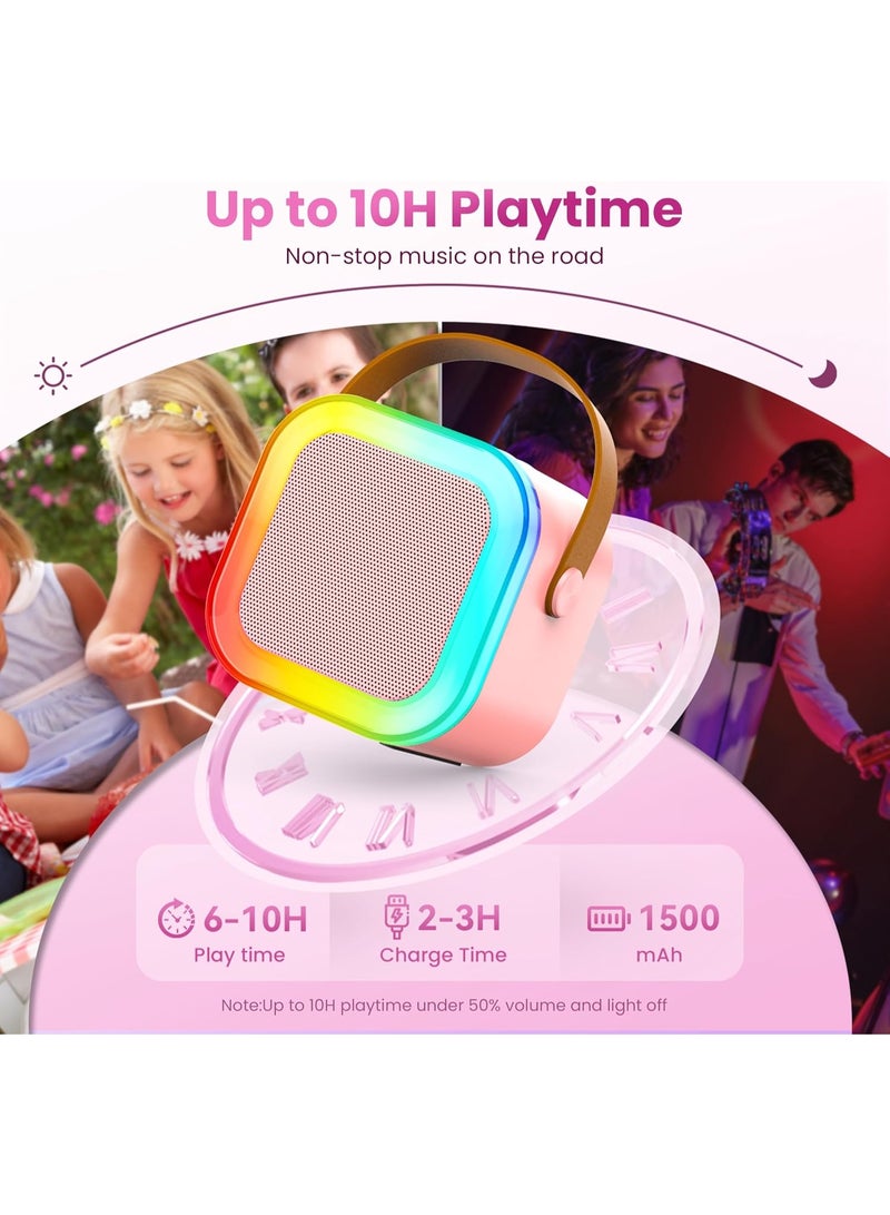 Portable Karaoke Machine with 2 Mics – Bluetooth Singing Speaker with Lights (Pink) - Image 4