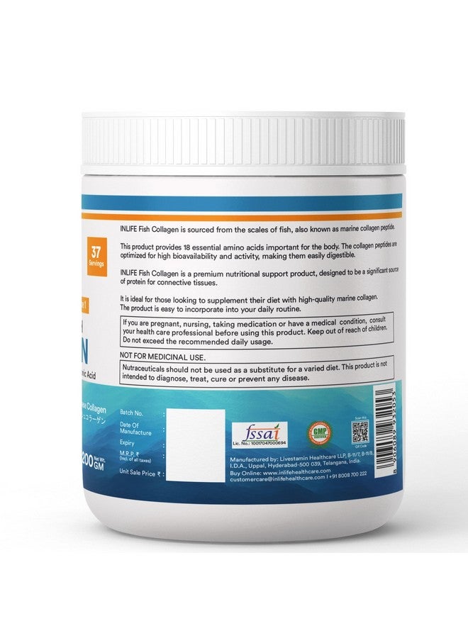 INLIFE Japanese Marine Collagen | Fish Collagen Powder with Biotin, Hyaluronic Acid, Vitamin C & Glucosamine | Clinically Proven for Skin & Hair (Orange, 200g) - Image 4