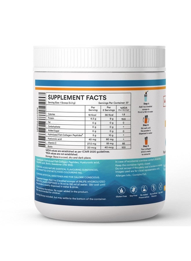 INLIFE Japanese Marine Collagen | Fish Collagen Powder with Biotin, Hyaluronic Acid, Vitamin C & Glucosamine | Clinically Proven for Skin & Hair (Orange, 200g) - Image 3