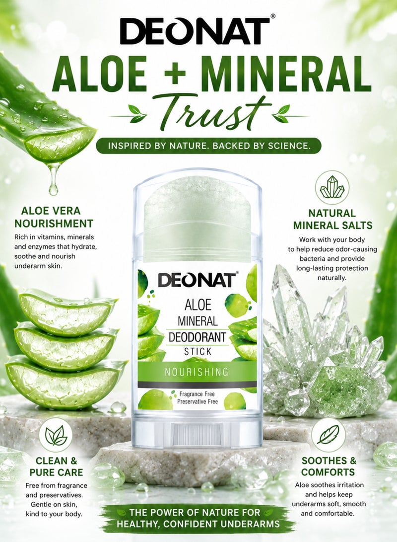 DEONAT Aloe Mineral Deodorant Stick Nourishing 100g Pure Crystal Alum Deodorant with Aloe Vera Extract Hydrating Soothing Chemical Free Fragrance Free Preservative Free Long Lasting Odor Protection for Men and Women Pack of 1 - Image 4