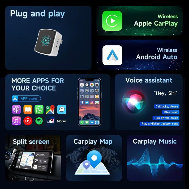 COCOING Wireless CarPlay Adapter & Android Auto (2-in-1) - Mini USB/USB-C Adapter Converts Wired to Wireless, Plug & Play, Stable Lag-Free for iPhone & Android (2026 Upgraded) - Image 4