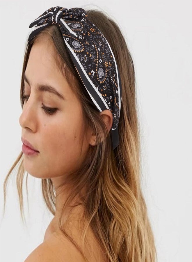 CAVETEE Bow Headbands for Women, Black and White Knotted Hair Bands for Women, 2 Pack Wide Hair Accessories - Image 2