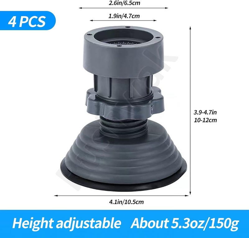 Rushwak Height Adjustable Anti Vibration Pads for Washing Machine Support, Dryer Shock and Noise Cancelling Pad, Anti-Walk Vibration Absorber Washer Foot Pad, Anti-Slip Rubber Stabilizer with Suction - Image 2