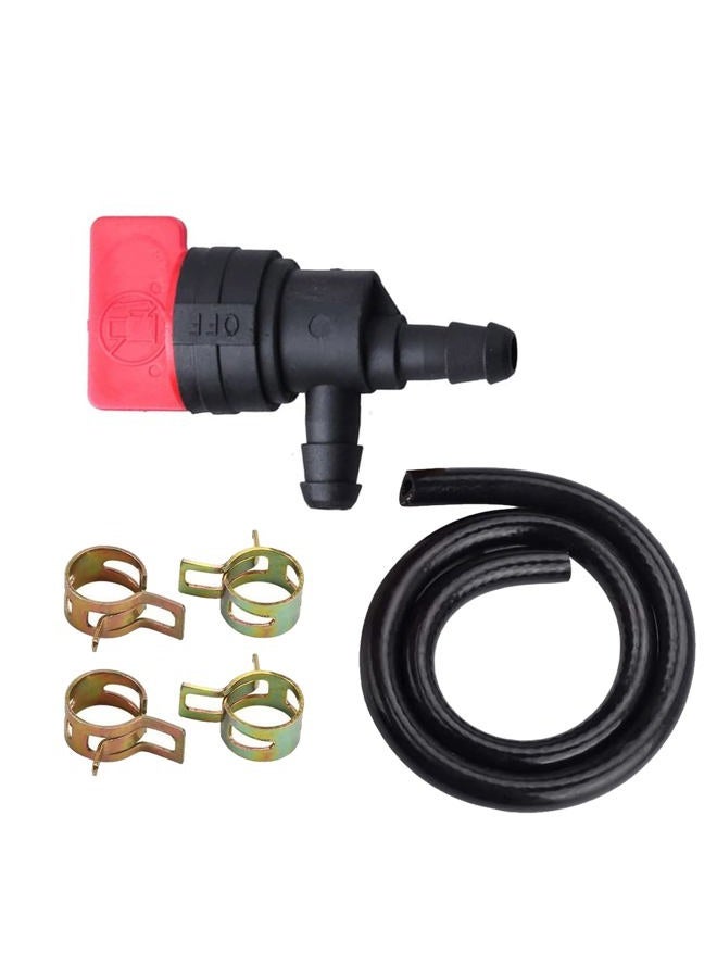 Fenhaliny 494539 698181 Fuel Shut Off Valve + 1/4" x 25" Fuel Line Hose with 4 Clamps Lawn Mower Replacement for 5414K 283207 791850 Small Engine (90 Degree) - Image 1