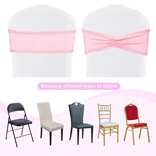 SquarePie Sequin Chair Sashes Bands 20 Pack Pink Shiny Chair Cover Bows for Wedding Banquet Party Decor - Image 4