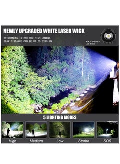 Arabest Rechargeable High Lumen Flashlight Super Bright 250,000 Lumens White Laser LED High Power Tactical Brightest Flashlight Handheld Emergency Flashlight for Camping Hiking  - Image 3