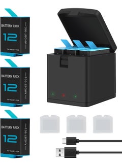 نجم ستايل بطارية هيرو 9 10 10 11 12 هيرو 3 عبوات، بطارية بسعة 1800 مللي أمبير، مع شاحن USB سريع التخزين وحافظة حماية للبطارية، متوافقة تمامًا مع جوبرو هيرو 9 10 10 11 12 أسود  - Image 1