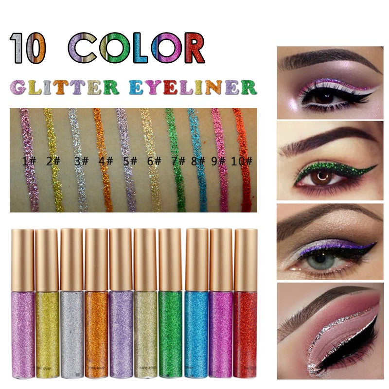 DekRion Glitter-Eyeliner,Purple Giltter-Eyeliner, Long-lasting Waterproof Eye-Glitter Makeup, Silver, Gold, Pink Green High-pigmented Colorful Eye Liner Liquid - Image 2