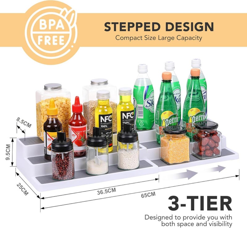 House of Quirk 3 Tier Expandable Spice Countertop Rack Organizer, Plastic Spice Rack, Adjustable Non-Skid Tiered Shelf Spice Shelf Organizer for Kitchen Cabinet, Cupboard, Pantry (White) - Image 2
