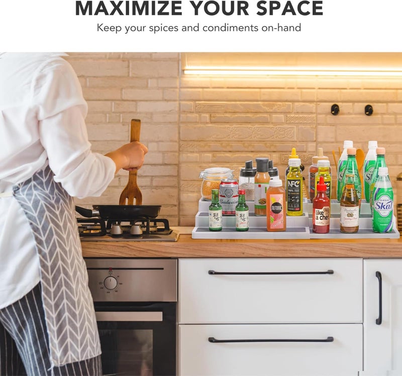 House of Quirk 3 Tier Expandable Spice Countertop Rack Organizer, Plastic Spice Rack, Adjustable Non-Skid Tiered Shelf Spice Shelf Organizer for Kitchen Cabinet, Cupboard, Pantry (White) - Image 4