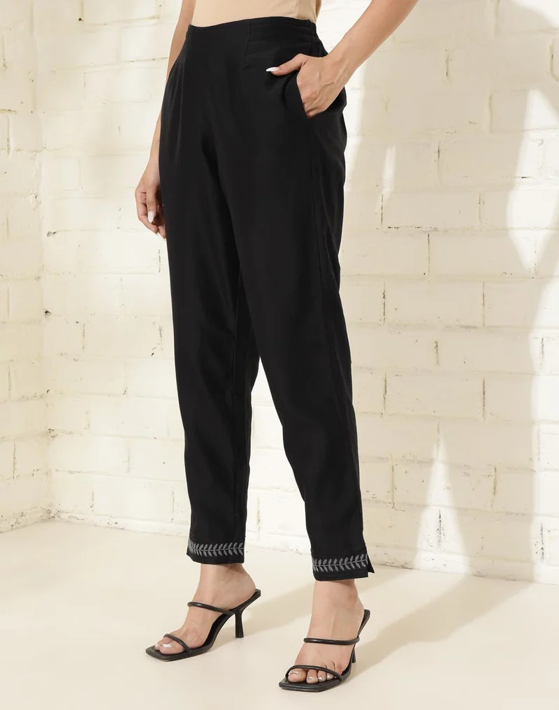 Fabindia Black Cotton Silk Chikankari Kurta Pant & Slip Set