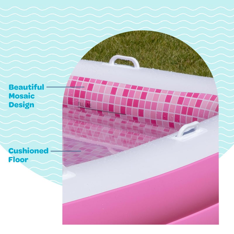 GRIP A POOL Inflatable for Kids and Adults 90"x60" (7.5'x5') with Soft Padded Floor, Handles and Drain, Kiddie Swimming Pool, Big Blow Up Backyard Pool for Ages 3+, Playful - Pink - Image 2