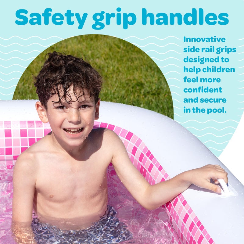 GRIP A POOL Inflatable for Kids and Adults 90"x60" (7.5'x5') with Soft Padded Floor, Handles and Drain, Kiddie Swimming Pool, Big Blow Up Backyard Pool for Ages 3+, Playful - Pink - Image 4