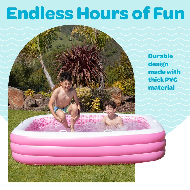 GRIP A POOL Inflatable for Kids and Adults 90"x60" (7.5'x5') with Soft Padded Floor, Handles and Drain, Kiddie Swimming Pool, Big Blow Up Backyard Pool for Ages 3+, Playful - Pink - Image 3