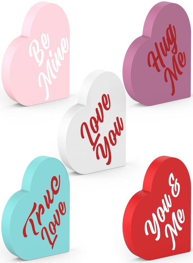 OLANRUN Valentines Day Decorations, 5 PCS Double Printed Wooden Conversation Hearts Decoration, Romantic Valentines Day Decor for Indoor Home Office Table Tiered Tray Mantel Shelf Bedroom - Image 1