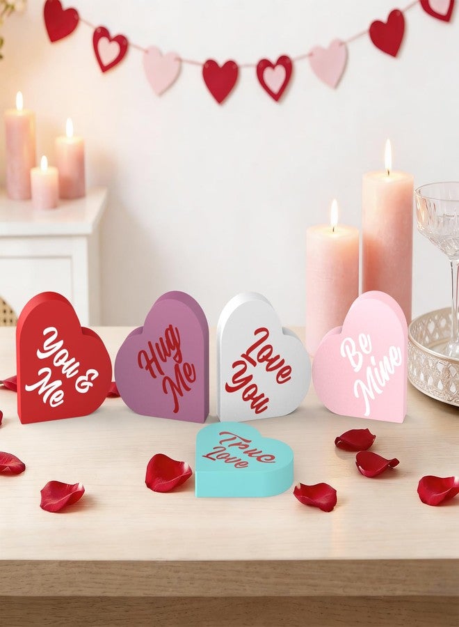 OLANRUN Valentines Day Decorations, 5 PCS Double Printed Wooden Conversation Hearts Decoration, Romantic Valentines Day Decor for Indoor Home Office Table Tiered Tray Mantel Shelf Bedroom - Image 4