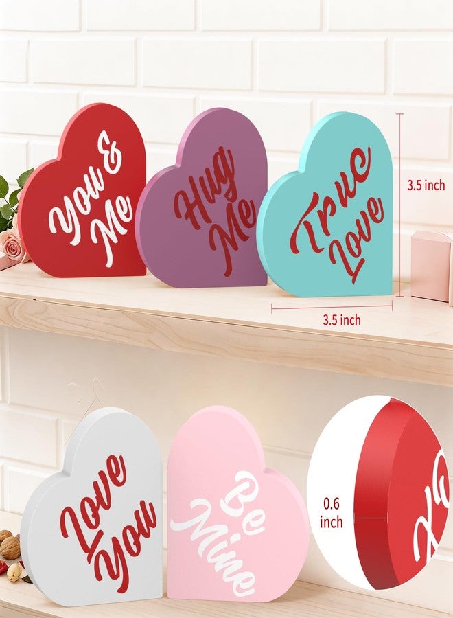 OLANRUN Valentines Day Decorations, 5 PCS Double Printed Wooden Conversation Hearts Decoration, Romantic Valentines Day Decor for Indoor Home Office Table Tiered Tray Mantel Shelf Bedroom - Image 3