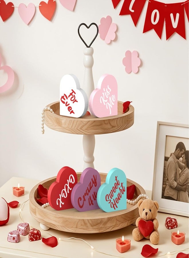 OLANRUN Valentines Day Decorations, 5 PCS Double Printed Wooden Conversation Hearts Decoration, Romantic Valentines Day Decor for Indoor Home Office Table Tiered Tray Mantel Shelf Bedroom - Image 5
