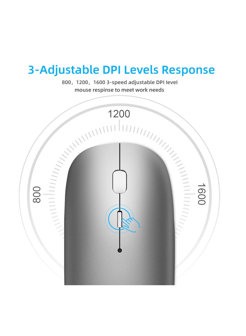 Dual Mode Wireless Bluetooth Mouse for Laptops and MacBook Pro Air with USB C Adapter Silent Portable Design Gray White - Image 4