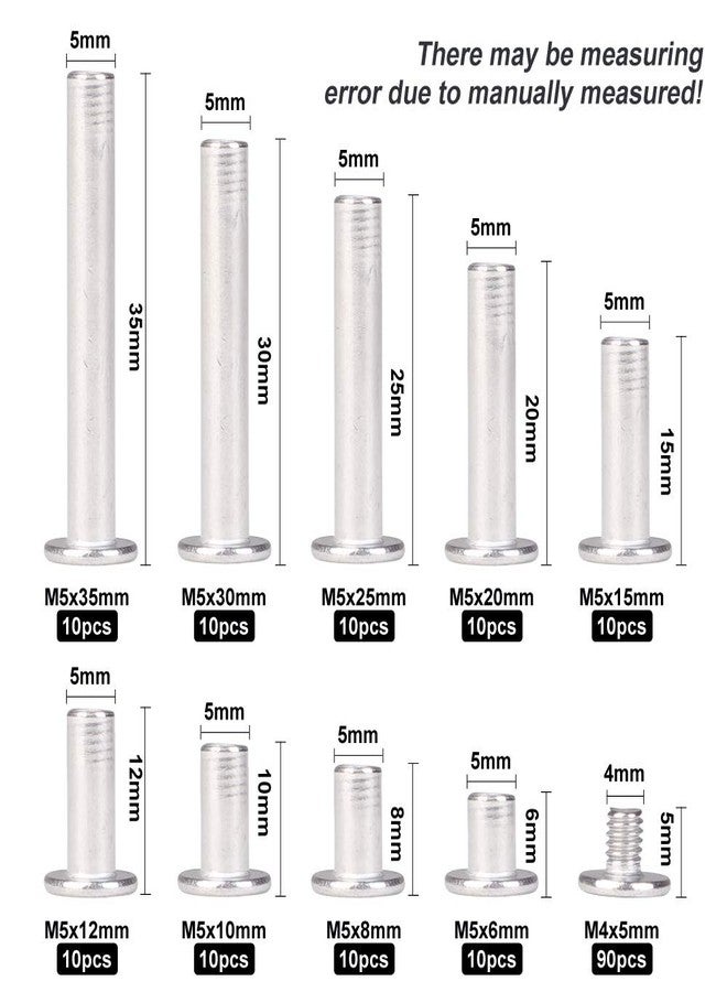 Witlans Chicago Binding Screws Assorted Kit,90 Sets 304 Stainless Steel Phillips Chicago Screw Binding Post Screw Kit for DIY Leather Decoration Scrapbook Photo Albums Bookbinding(9 Sizes) - Image 2