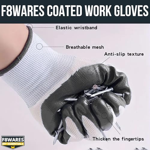F8WARES Nitrile Coated Safety Gloves for Men Industrial & Outdoor - Working Gloves for Men - Rubber Coated Hand Gloves for General Purpose, Gardening & Mechanical Work (Pack of 5 Pairs, Large) - Image 2