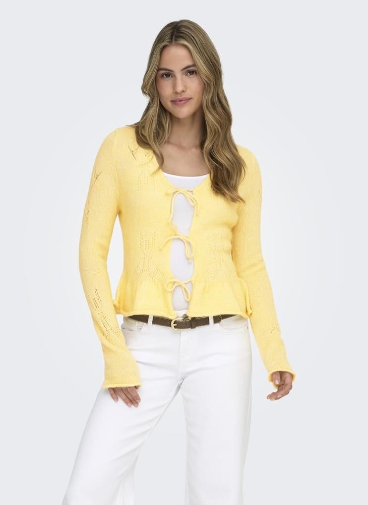ONLY Onlhelga Long Sleeve Knitted String Cardigan - Image 3