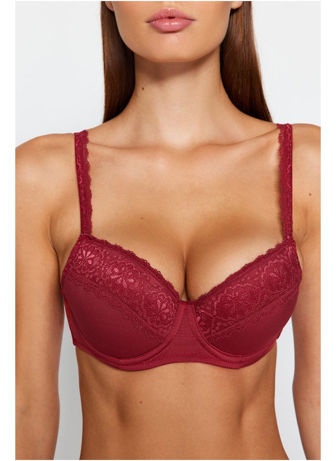 trendyol - Claret Red Polyamide Lace Detailed Covered Bra THMAW24SU00017 - Image 1