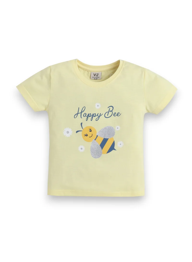 Victor And Jane  Girls Bee Print Cotton Pajama Set – T-Shirt & Full Pants Nightwear for Women | Best Price UAE