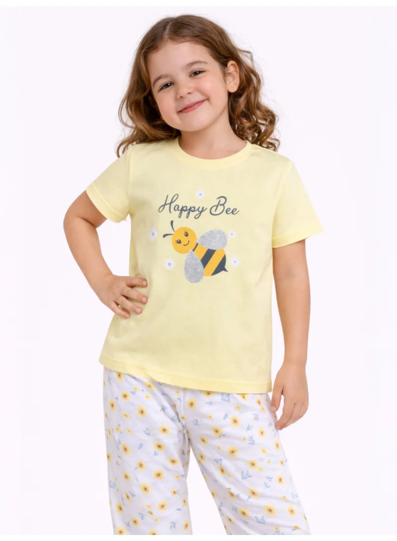 Victor And Jane  Girls Bee Print Cotton Pajama Set – T-Shirt & Full Pants Nightwear for Women | Best Price UAE