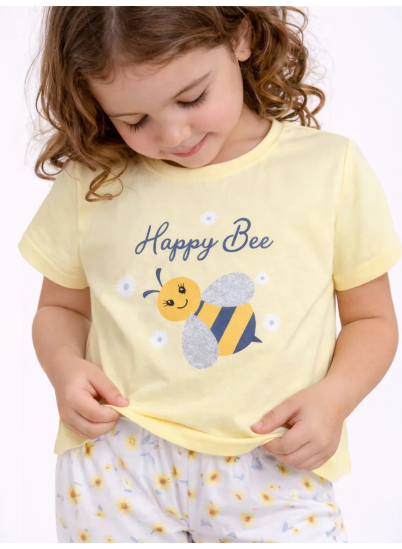 Victor And Jane  Girls Bee Print Cotton Pajama Set – T-Shirt & Full Pants Nightwear for Women | Best Price UAE