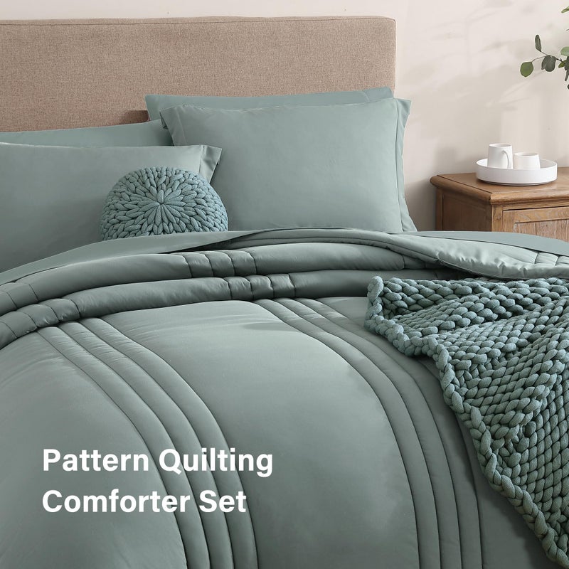 Monbix King Size Comforter Set - 7 Pieces Bed in a Bag King, Sage Green Bedding Sets with Comforter, All Seasons Comforter Bed Set with Sheets, Pillowcases & Shams - Image 5