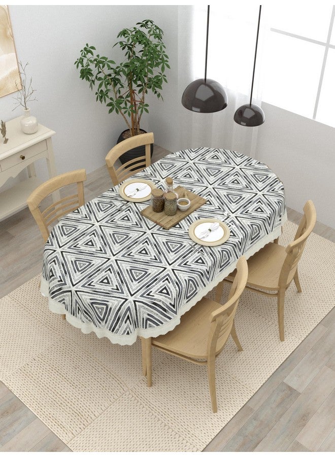 Clasiko 4 Seater Oval Dining Table Cover; 54x78 Inches or 137x198 Cms; Material - PVC; Anti Slip; White Grey 77034 - Image 1