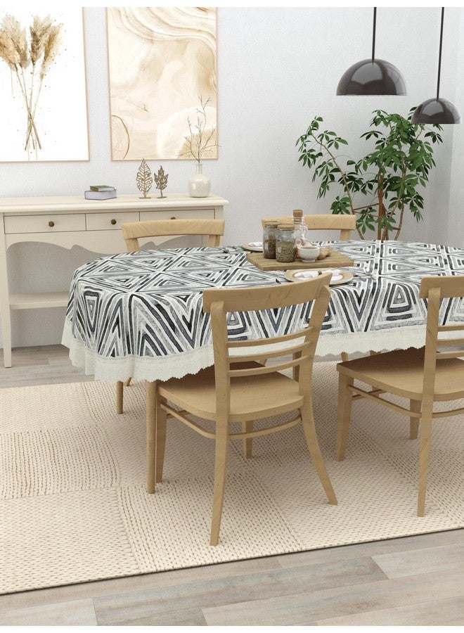 Clasiko 4 Seater Oval Dining Table Cover; 54x78 Inches or 137x198 Cms; Material - PVC; Anti Slip; White Grey 77034 - Image 2
