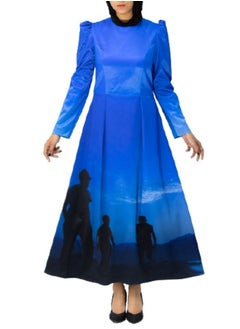 UniqueGraphy Blue High waist Puff Shoulders Printed Dress from UniqueGraphy  - Image 1