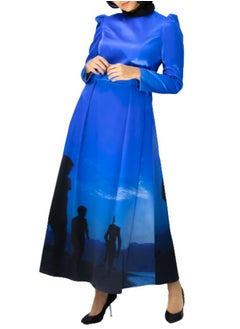 UniqueGraphy Blue High waist Puff Shoulders Printed Dress from UniqueGraphy  - Image 2