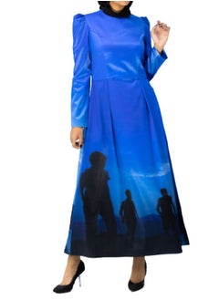 UniqueGraphy Blue High waist Puff Shoulders Printed Dress from UniqueGraphy  - Image 3