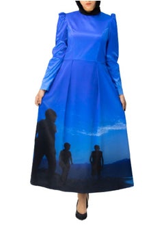 UniqueGraphy Blue High waist Puff Shoulders Printed Dress from UniqueGraphy  - Image 4