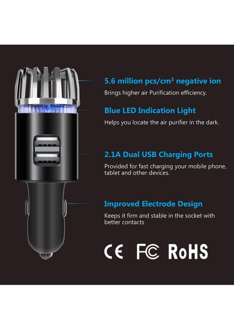 Barakah Car Air Purifier Ionizer, 12V Plug in Ionic Anti Microbial Deodorizer with Dual USB Charger, Pet and Food Odors, Allergens, Viruses, Black - Image 2