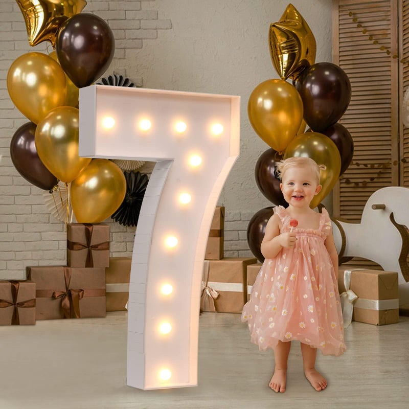 Imprsv 4FT Light Up Number Seven for 7th Birthday Decorations  Marquee Numbers Mosaic Balloon Frame Large Cardboard Blocks for Party Decor