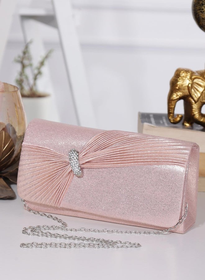 ZEVORA Women's Framed Foldover Clutch | Detachable Chain Sling Strap | Ladies Purse Wallet 09B Pink (22X12 CM) - Image 2