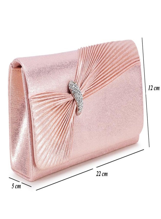 ZEVORA Women's Framed Foldover Clutch | Detachable Chain Sling Strap | Ladies Purse Wallet 09B Pink (22X12 CM) - Image 3