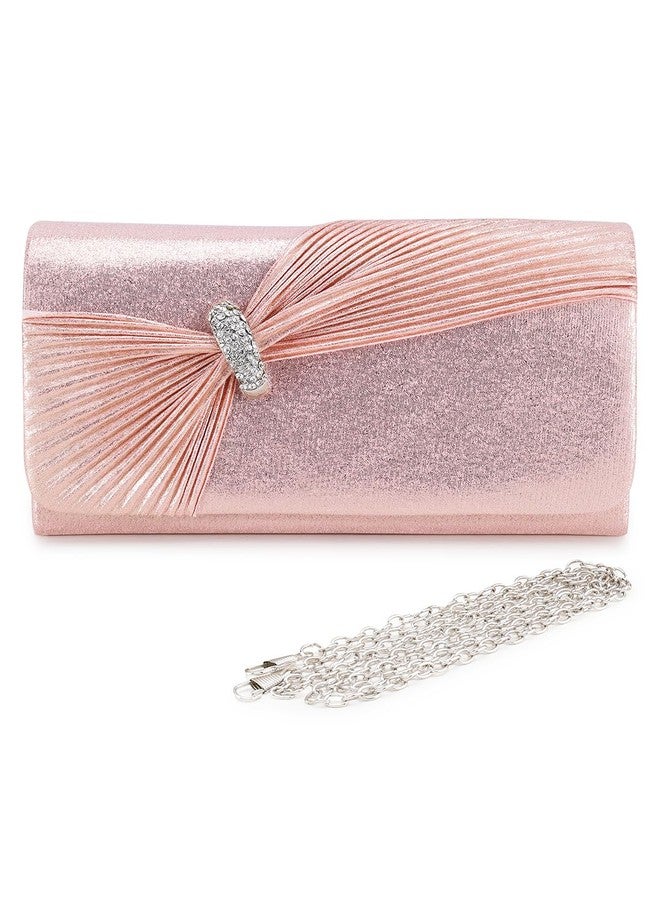 ZEVORA Women's Framed Foldover Clutch | Detachable Chain Sling Strap | Ladies Purse Wallet 09B Pink (22X12 CM) - Image 1