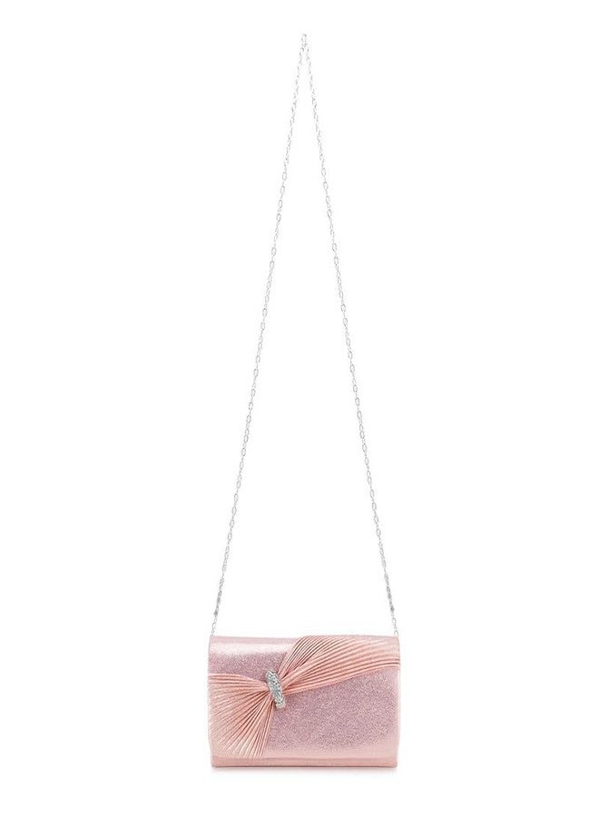 ZEVORA Women's Framed Foldover Clutch | Detachable Chain Sling Strap | Ladies Purse Wallet 09B Pink (22X12 CM) - Image 4