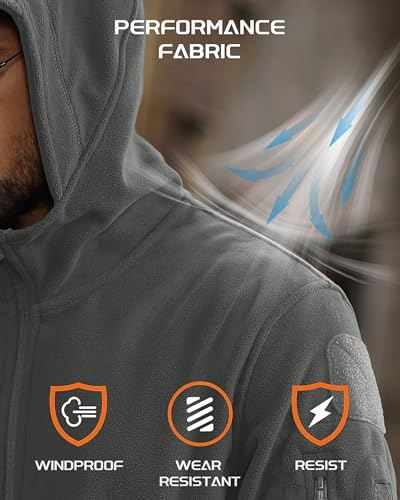 MAGCOMSEN Fleece Hoodie Men Winter Jackets for Men Tactical Jackets Military Jacket Soft Warm Jackets Gray L - Image 3