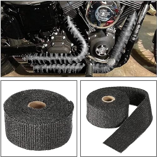 Foneso Black Exhaust Heat Wrap, Foneso 2'' x 33' Exhaust Header Wrap Tape Fiberglass Heat Shield Tape with 10pcs Stainless Steel Ties for Motorcycle Car Truck - Image 2