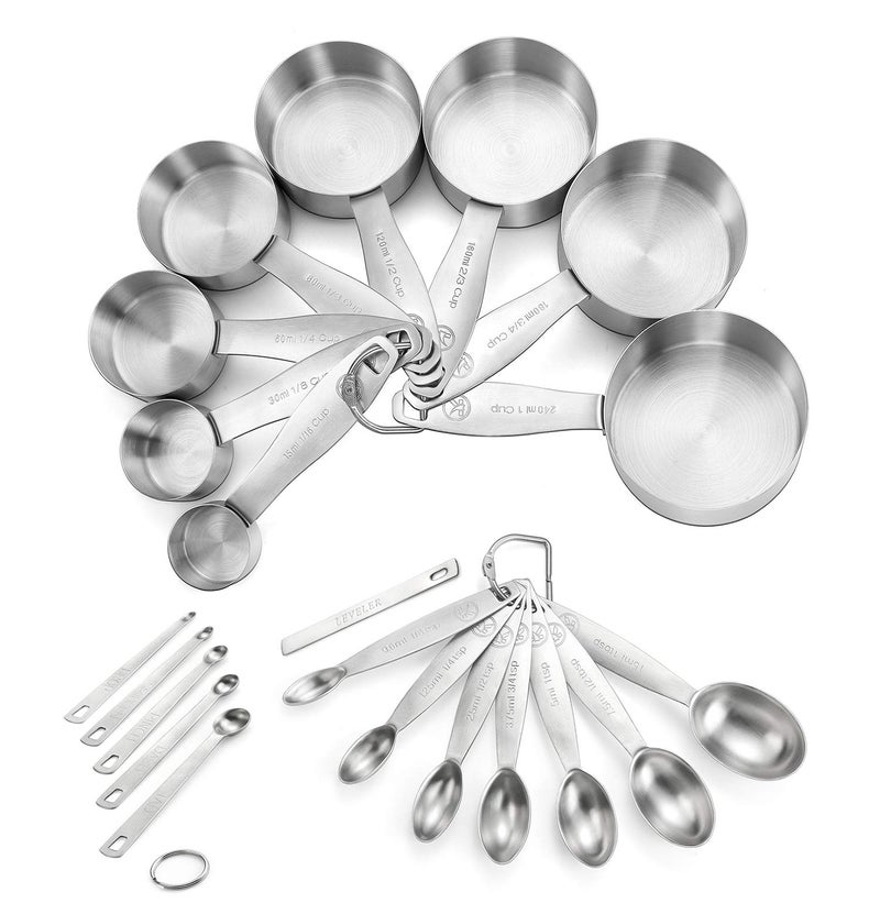 Measuring Cups and Spoons Set of 21 Piece in 188 Stainless Steel Heavy Duty 8 Measuring Cups 7 Measuring Spoons 1 Leveler  5 Mini Measuring Spoons Ideal for Dry and Liquid Ingredients