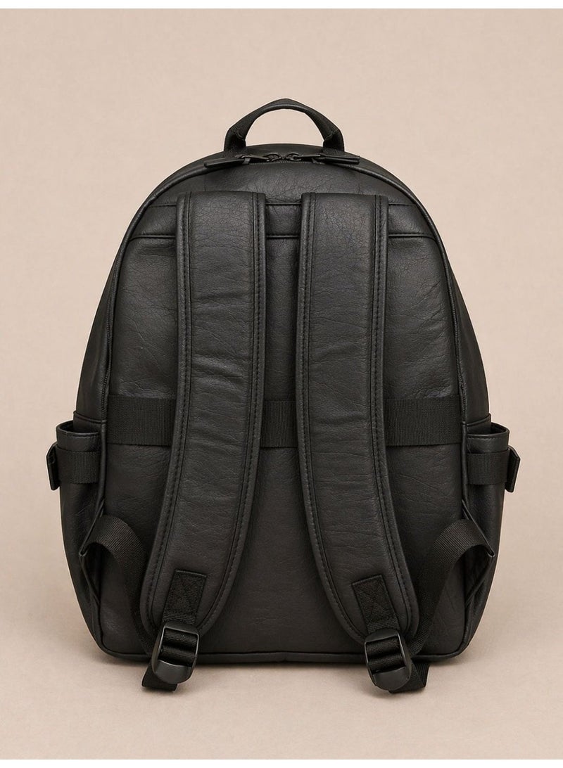 Knox Leather Premium Black Leather Backpack w trolley strap - Image 4