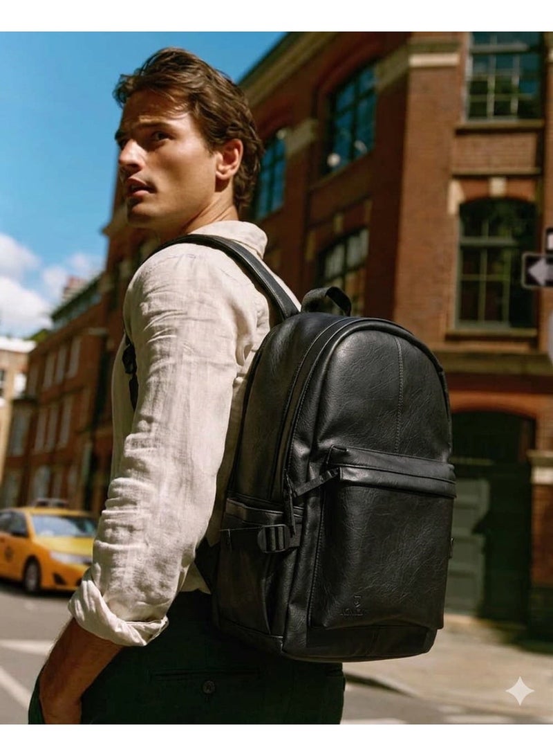 Knox Leather Premium Black Leather Backpack w trolley strap - Image 1