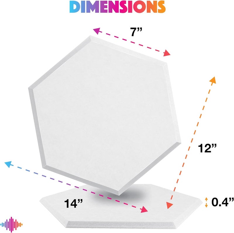 Sonic Acoustics حزمة من 12 لوحة صوتية هكسائية من ، مقاسات 14" × 12" × 0.4"، عالية الكثافة، تمتص الصوت، عازلة للصوت، بحواف مائلة، للاستخدام في الاستوديوهات، لون أبيض - Image 4